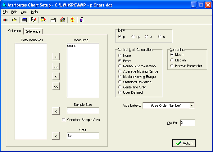 Attributes Chart Setup Form