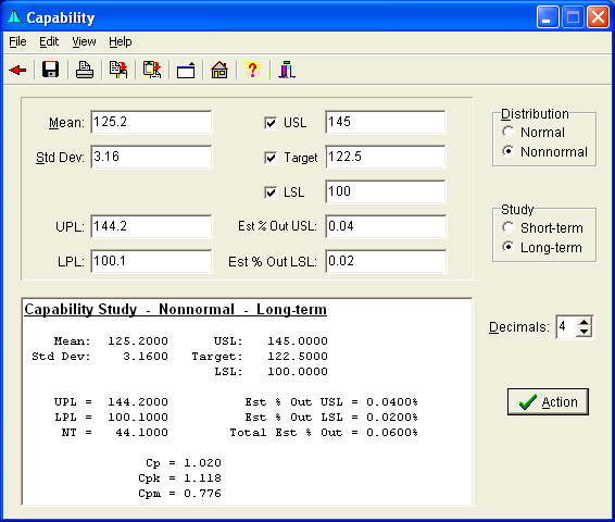 Capability Calculations Form